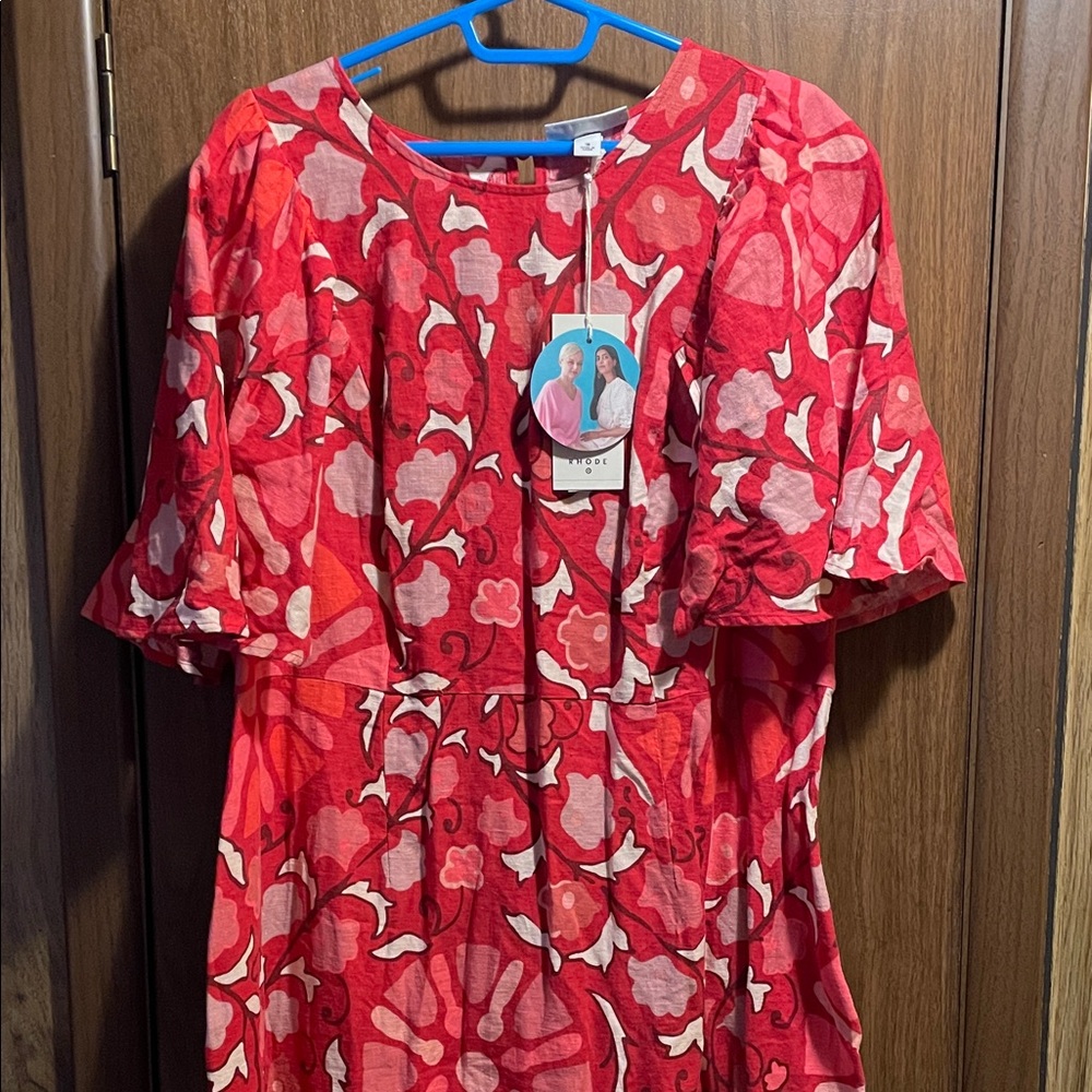 RHODE Red and Pink Floral Midi Dress